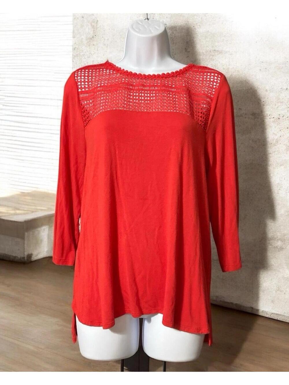 Women Verve Ami Red Rayon Blend Long Sleeve Pullover Blouse Sz M